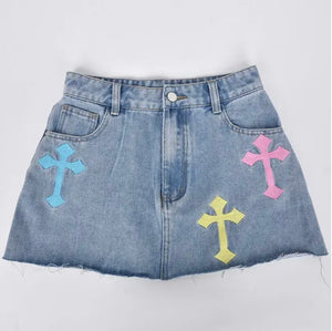 Cross Denim Skirt