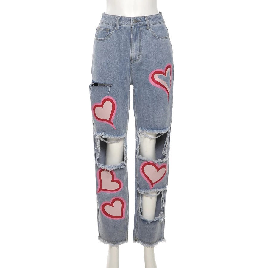 Pink heart denim jeans