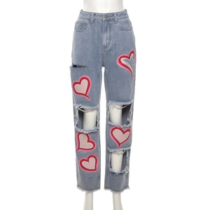 Pink heart denim jeans